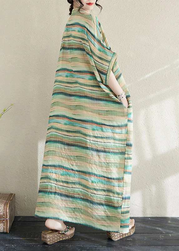 Fitted Light Green Oversized Striped Cotton Robe Dresses Summer - Image 5