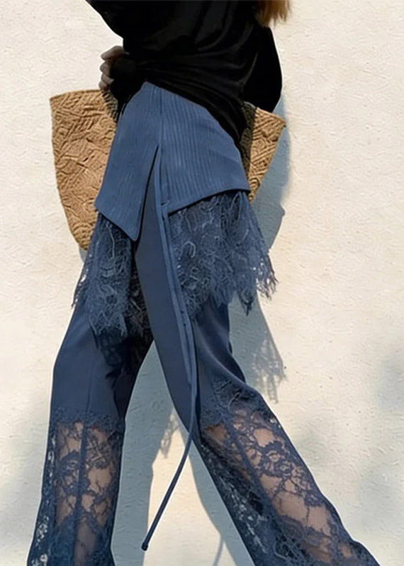 Fitted Navy Straight Pants Lace Patchwork Summer - Image 2