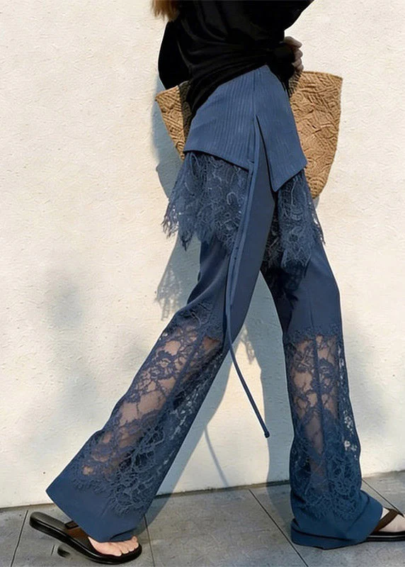 Fitted Navy Straight Pants Lace Patchwork Summer - Image 3