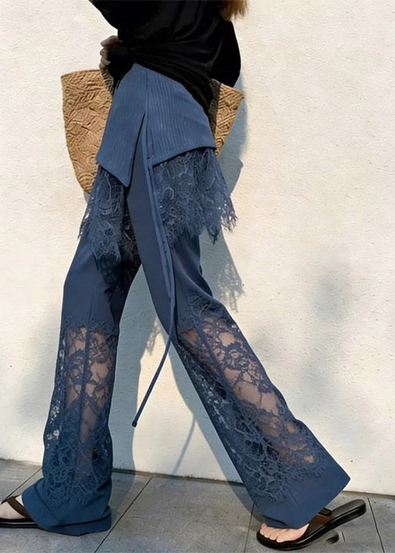 Fitted Navy Straight Pants Lace Patchwork Summer - Image 5