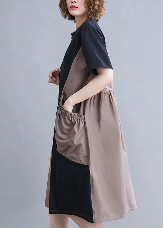 Fitted O-Neck Asymmetrical Patchwork Wrinkled Long Dresses Summer - Image 4