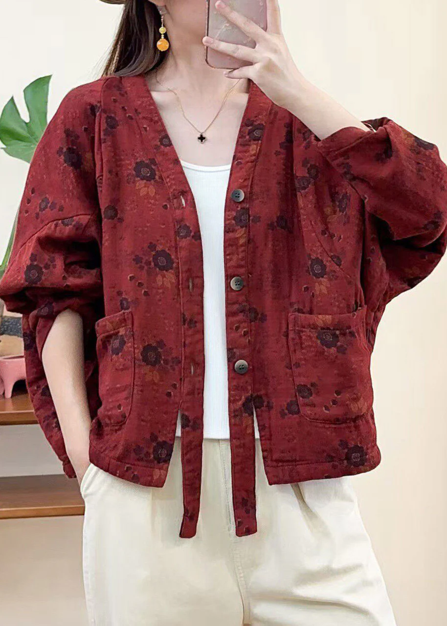 Fitted Picture 1 V Neck Pockets Print Coats Fall - Image 2