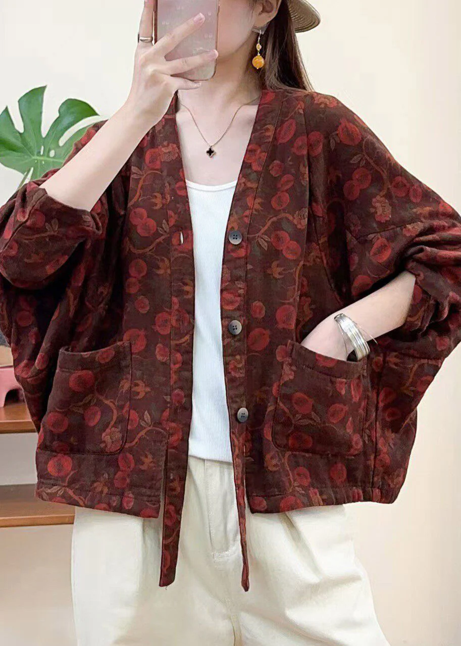 Fitted Picture 1 V Neck Pockets Print Coats Fall - Image 3