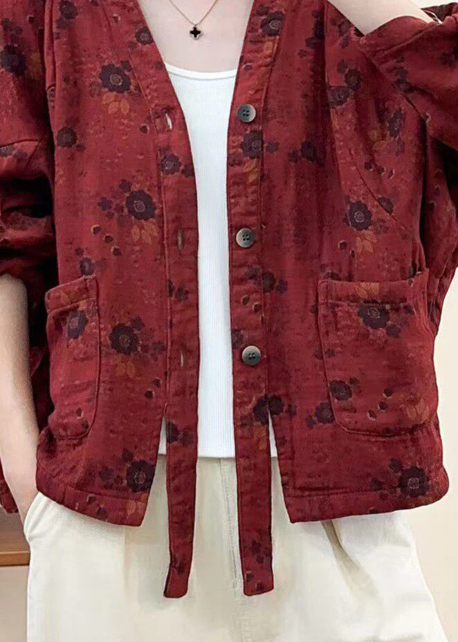 Fitted Picture 1 V Neck Pockets Print Coats Fall - Image 5