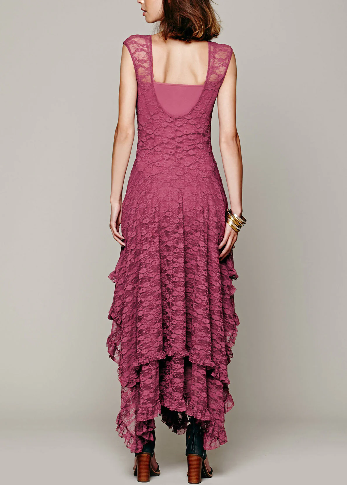 Fitted Rose Asymmetrical Hollow Out Lace Long Dress Summer - Image 4