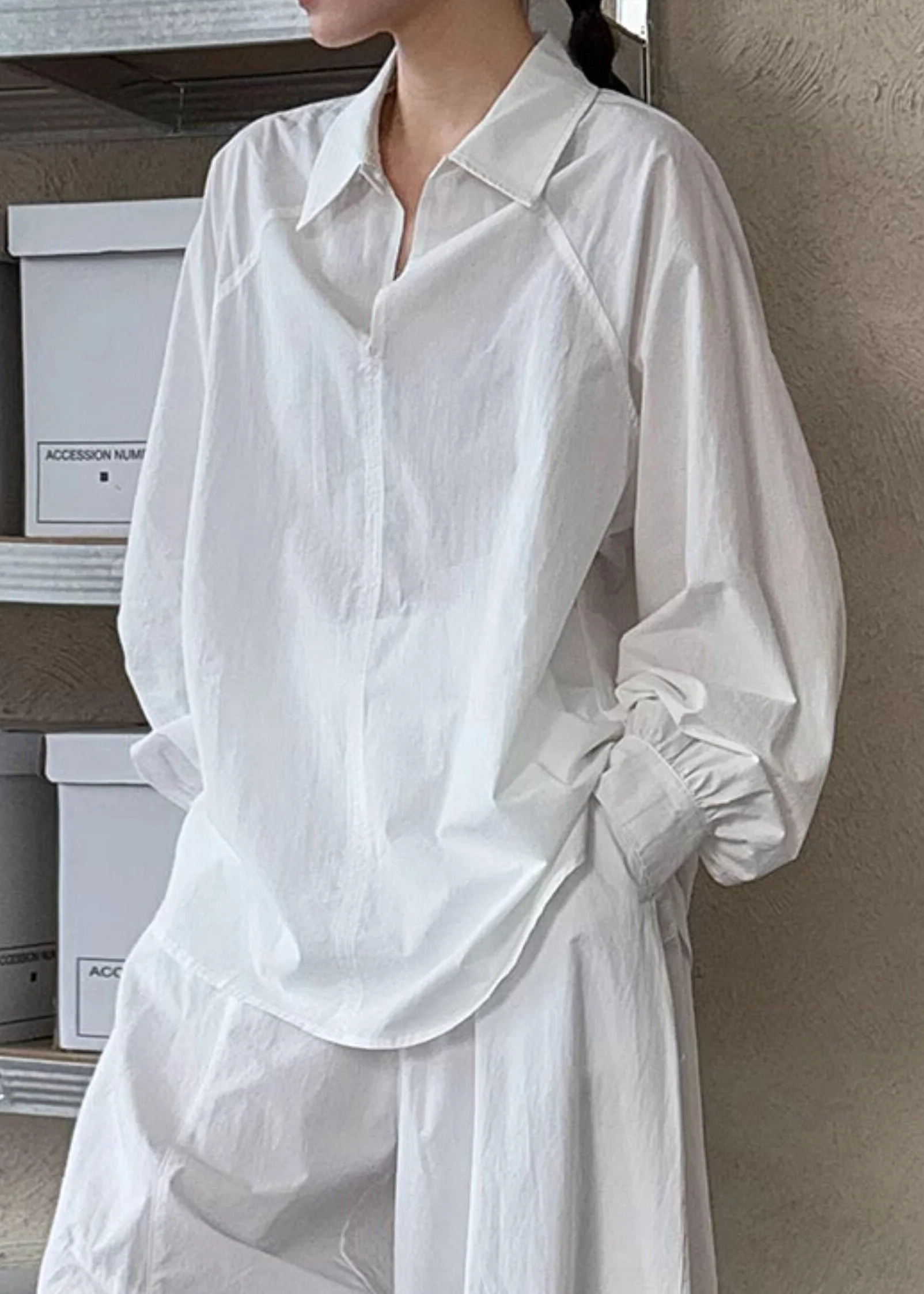Fitted White Oversized Cotton Shirt Tops Spring - Image 3
