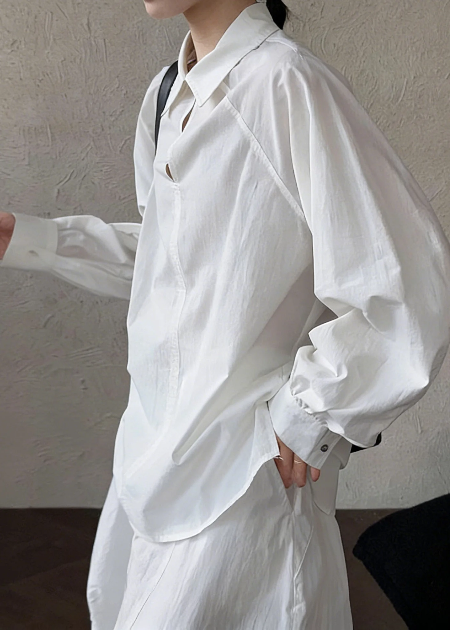 Fitted White Oversized Cotton Shirt Tops Spring - Image 4