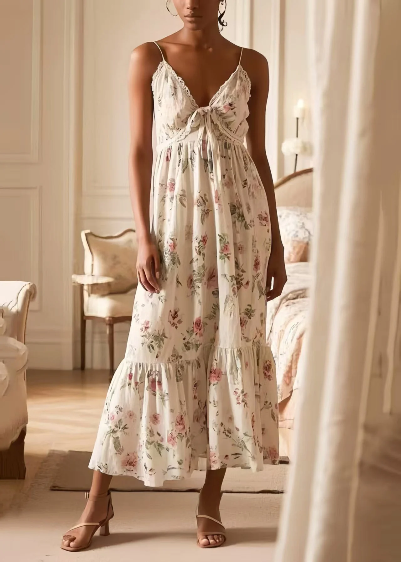 Fitted White Print Cotton Cami Dresses Summer - Image 3