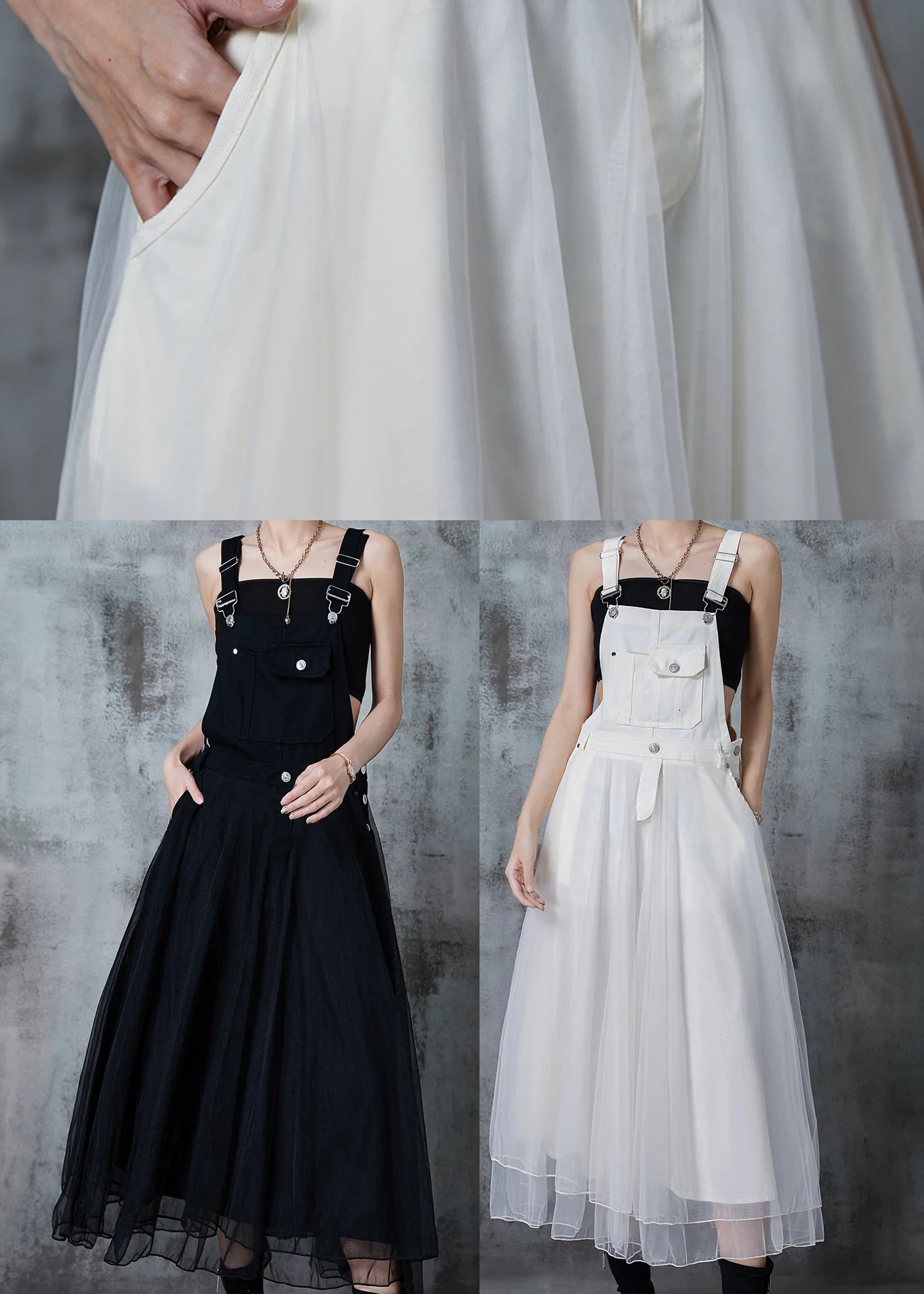 Fitted White Silm Fit Patchwork Organza Long Dress Fall - Image 5