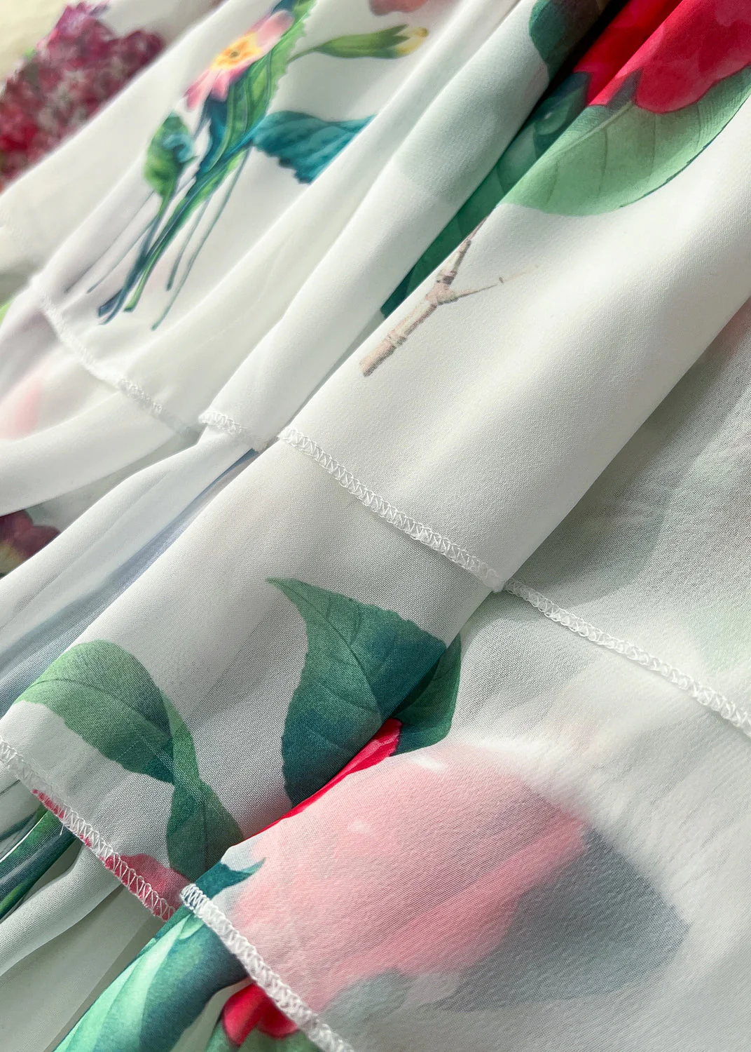 Fitted White Slash Neck Print Chiffon Long Dress Summer - Image 4