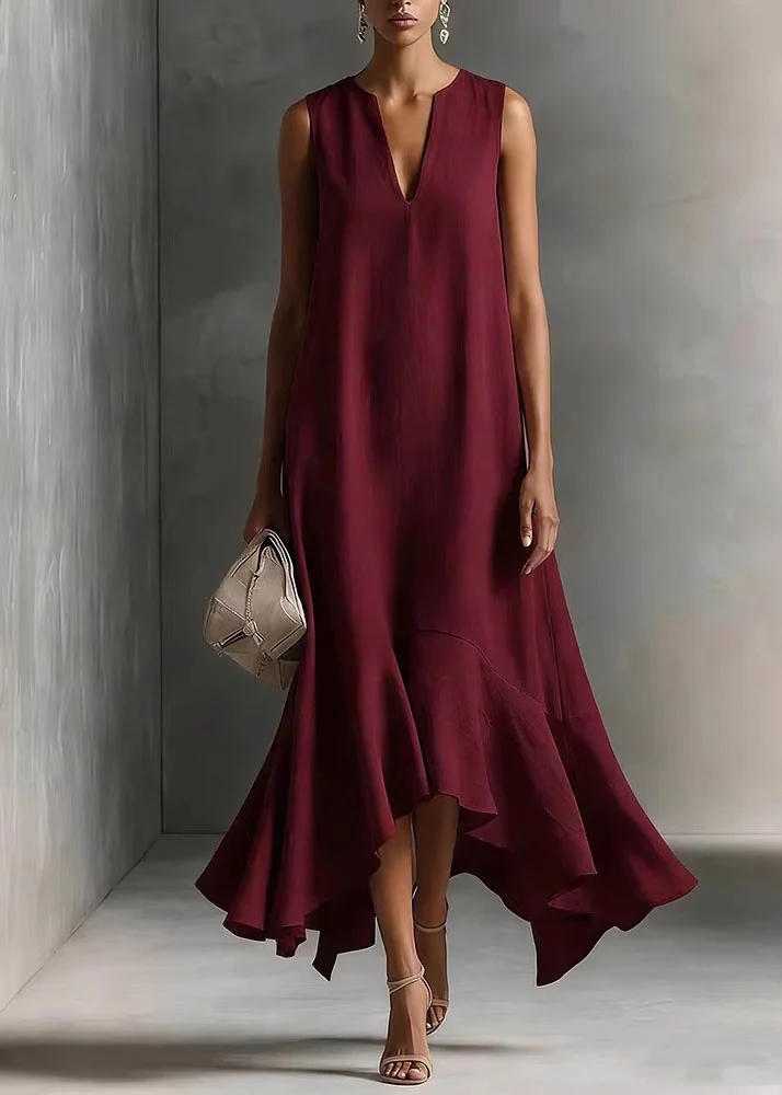 Fitted White V Neck Asymmetrical Design Cotton Maxi Dresses Summer - Image 4