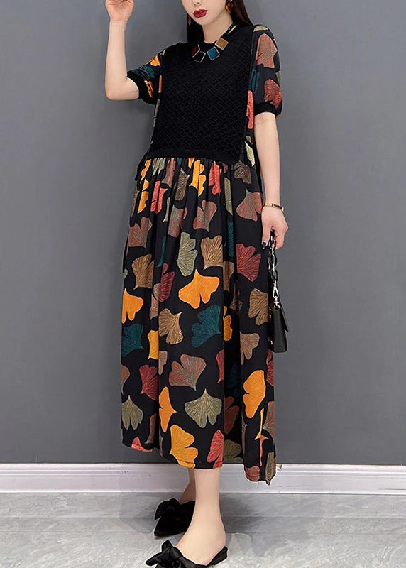 Floral Colour O-Neck Print Pleated Dress Short Sleeve - Image 3