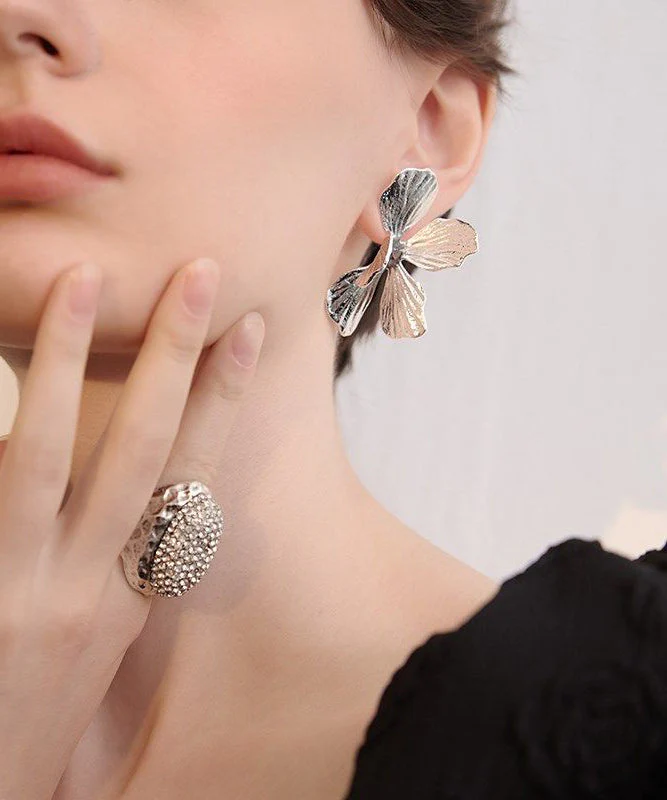 Floral Gold Exaggeration Gold Plated Stud Earrings - Image 2