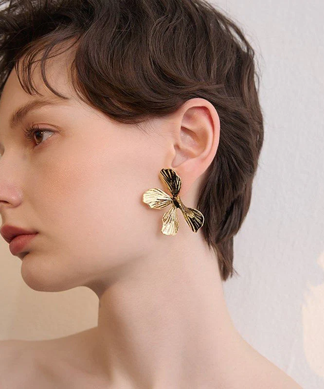 Floral Gold Exaggeration Gold Plated Stud Earrings - Image 3