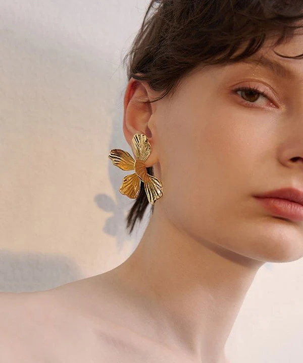 Floral Gold Exaggeration Gold Plated Stud Earrings - Image 4