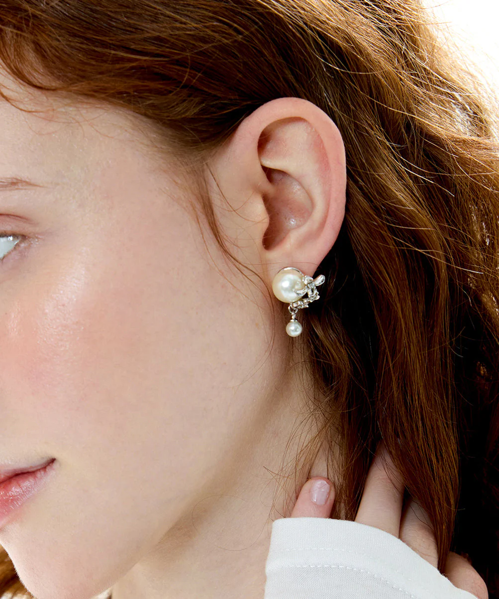Floral Pearl Original Design Silver Stud Earrings - Image 3