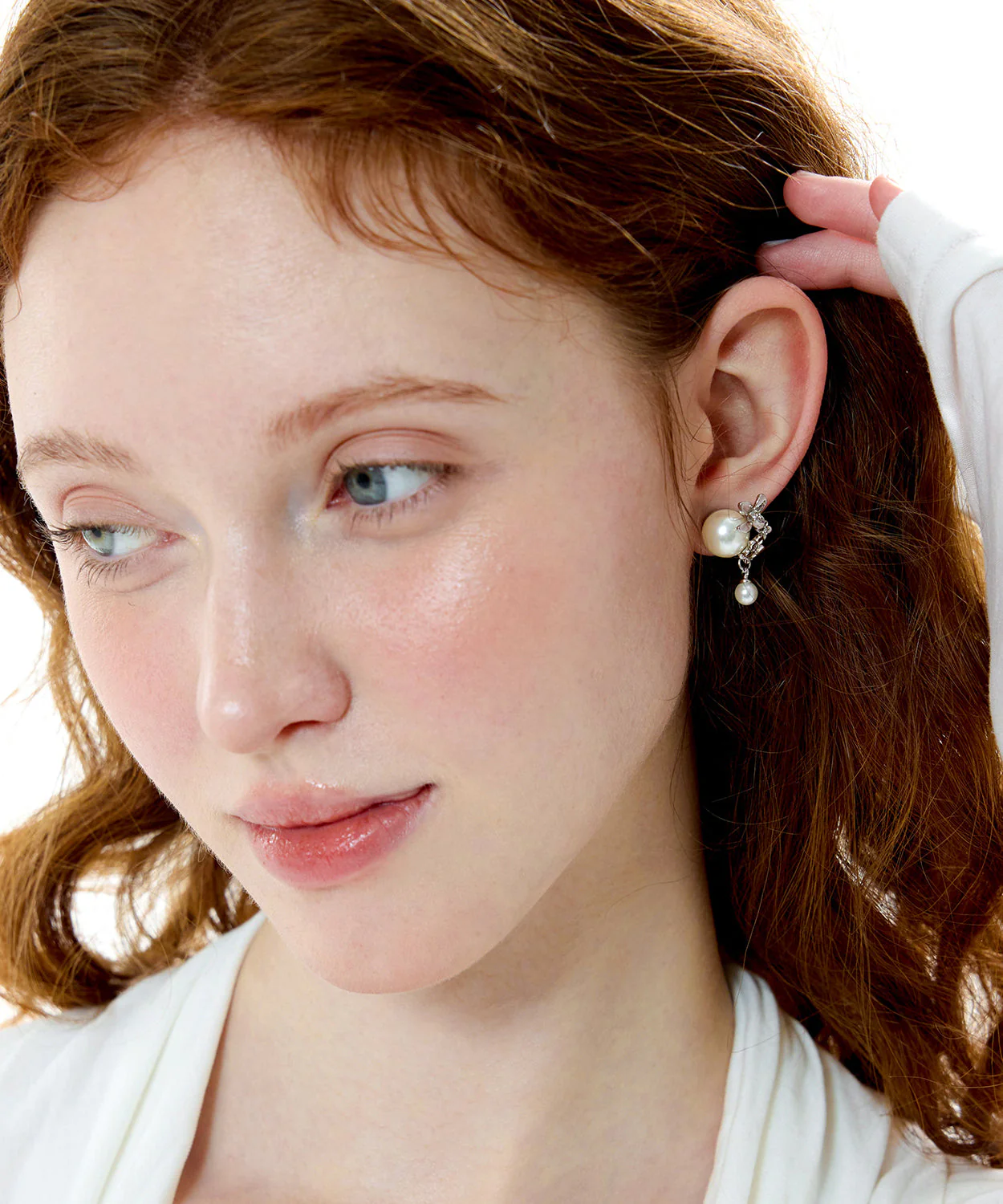 Floral Pearl Original Design Silver Stud Earrings - Image 4