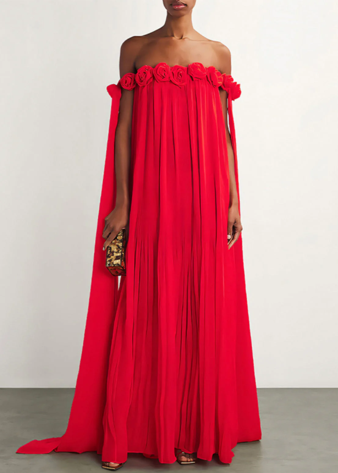 Floral Red Slash Neck Wrinkled Cotton Maxi Dresses Summer