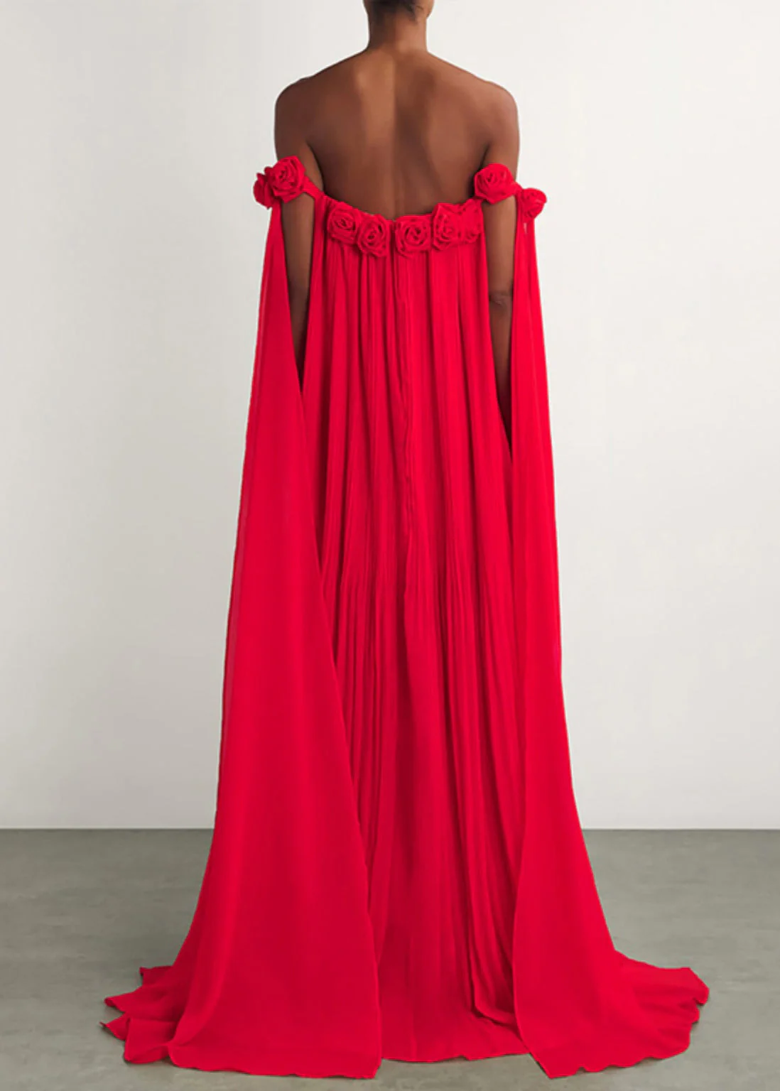Floral Red Slash Neck Wrinkled Cotton Maxi Dresses Summer - Image 4
