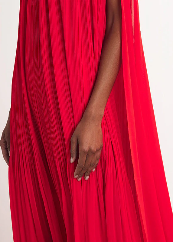 Floral Red Slash Neck Wrinkled Cotton Maxi Dresses Summer - Image 5