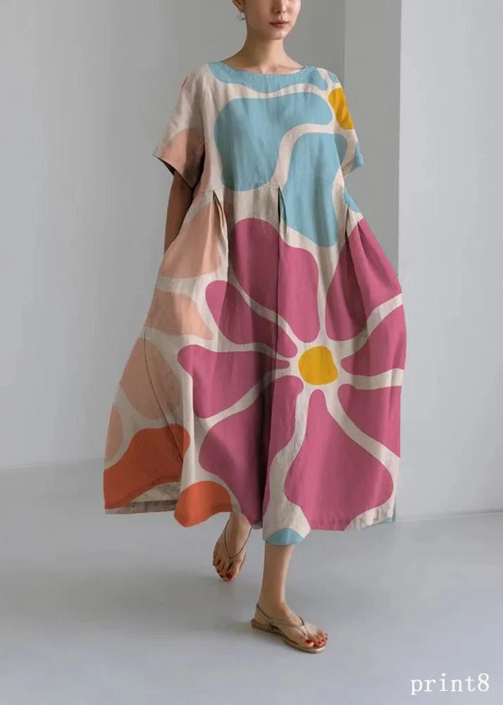 Flower print13 Cotton Dresses Pockets Patchwork Spring - Image 6