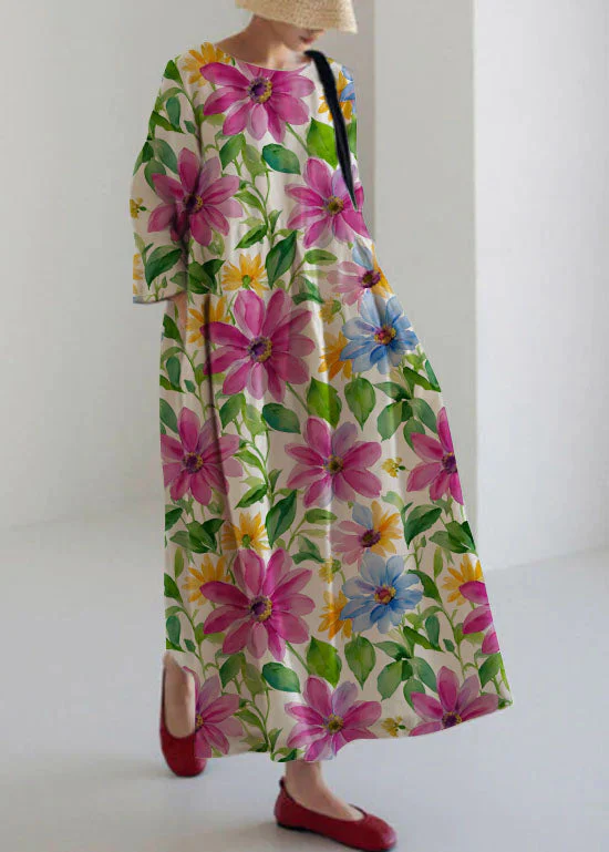 Flower print18 Cotton Dresses Pockets Patchwork Spring - Image 9