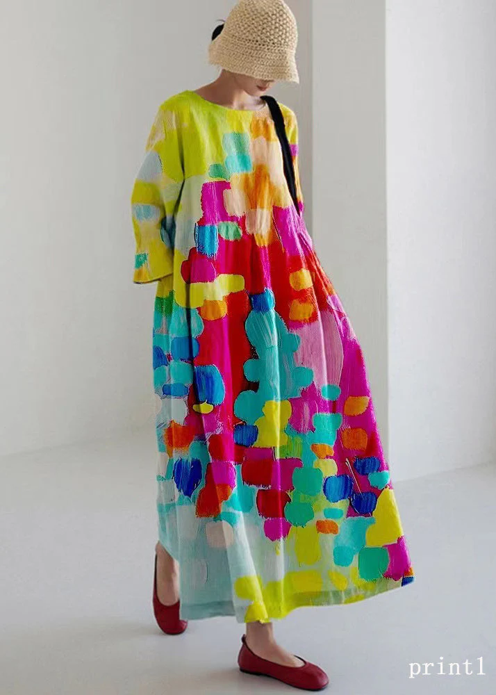Flower print2 Cotton Dresses Pockets Patchwork Spring - Image 2