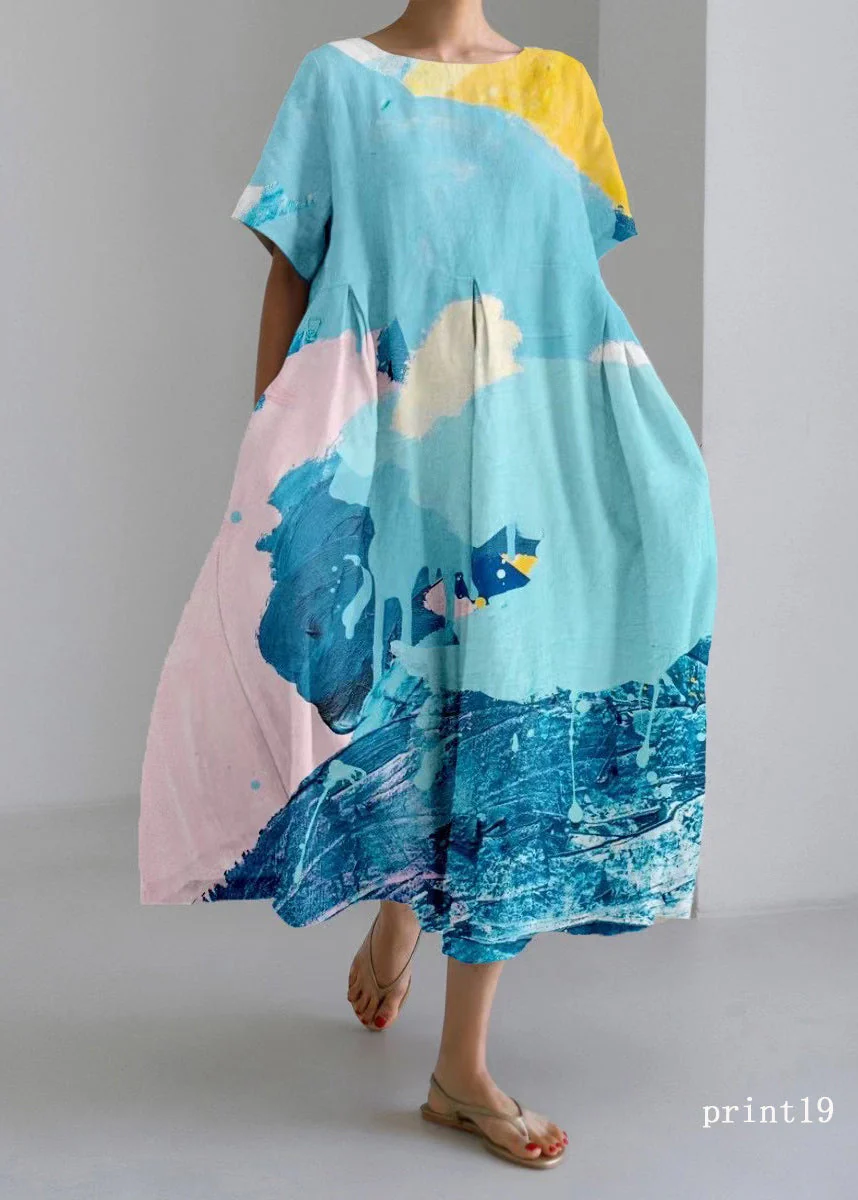 Flower print21 Cotton Dresses Pockets Patchwork Spring - Image 3