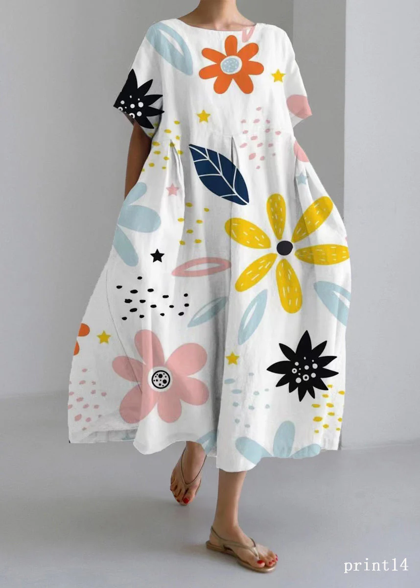 Flower print9 Cotton Dresses Pockets Patchwork Spring - Image 8