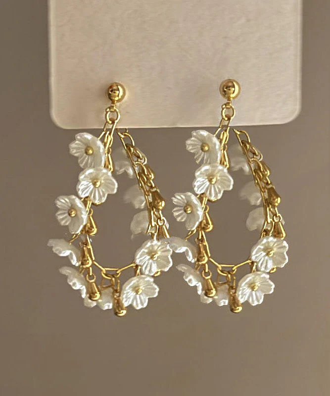 French Acrylic Floral Tassel Alloy Gilding Earrings - Image 3