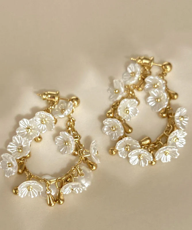 French Acrylic Floral Tassel Alloy Gilding Earrings - Image 4