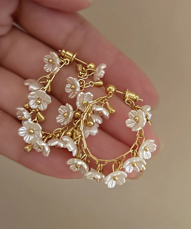 French Acrylic Floral Tassel Alloy Gilding Earrings - Image 5