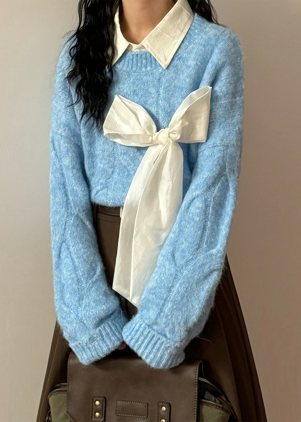 French Apricot Bow Hole Cozy Knit Sweaters Spring - Image 3