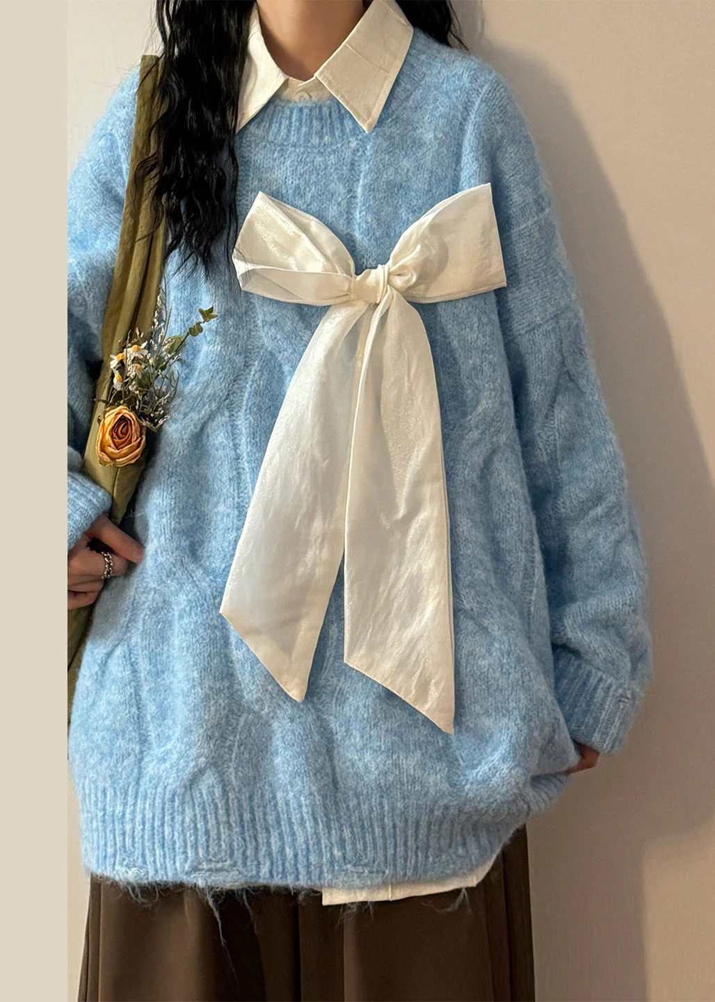 French Apricot Bow Hole Cozy Knit Sweaters Spring - Image 4