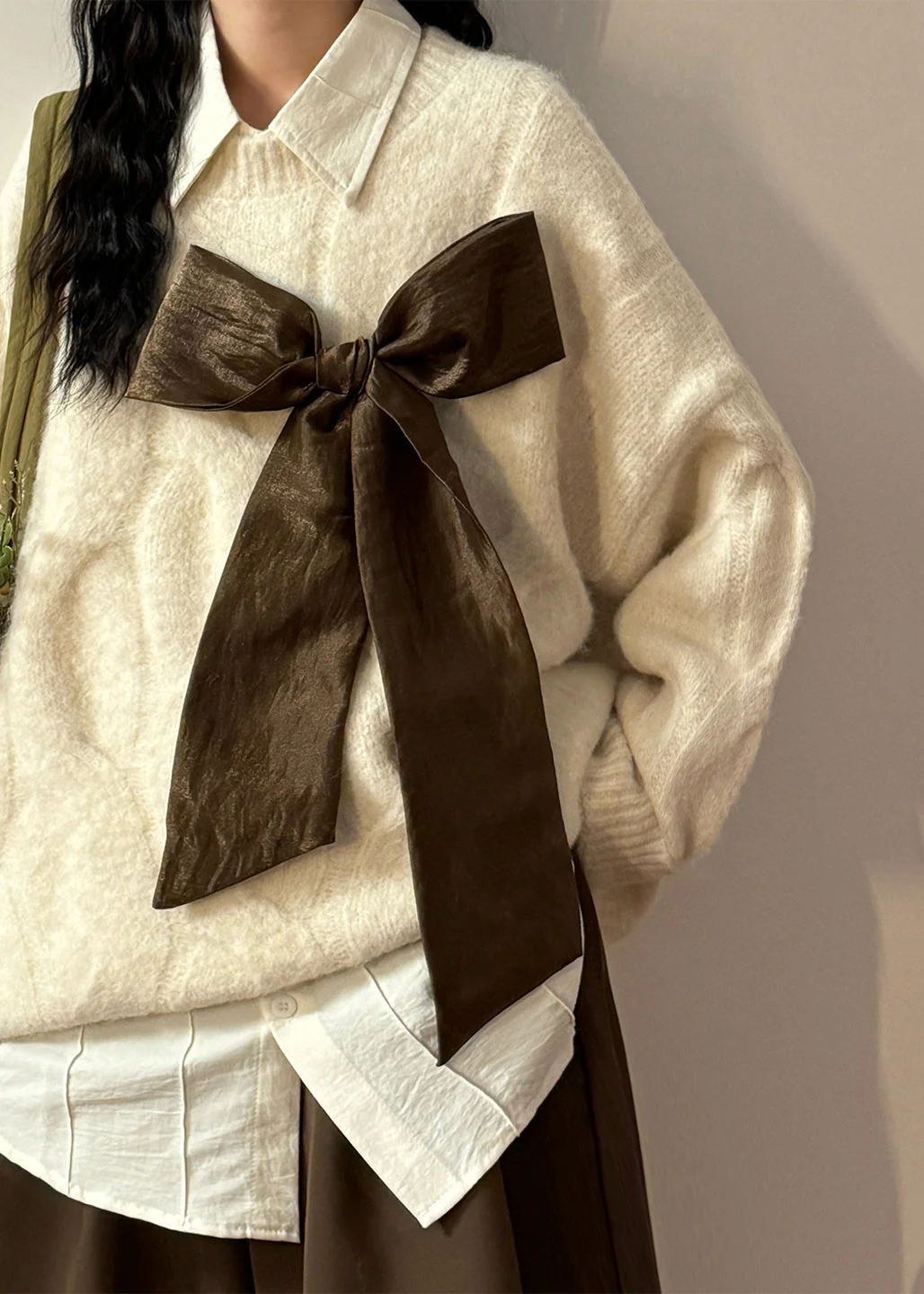French Apricot Bow Hole Cozy Knit Sweaters Spring - Image 5