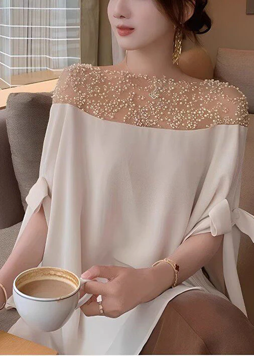 French Apricot Nail Bead Patchwork Shirt Cloak Sleeves