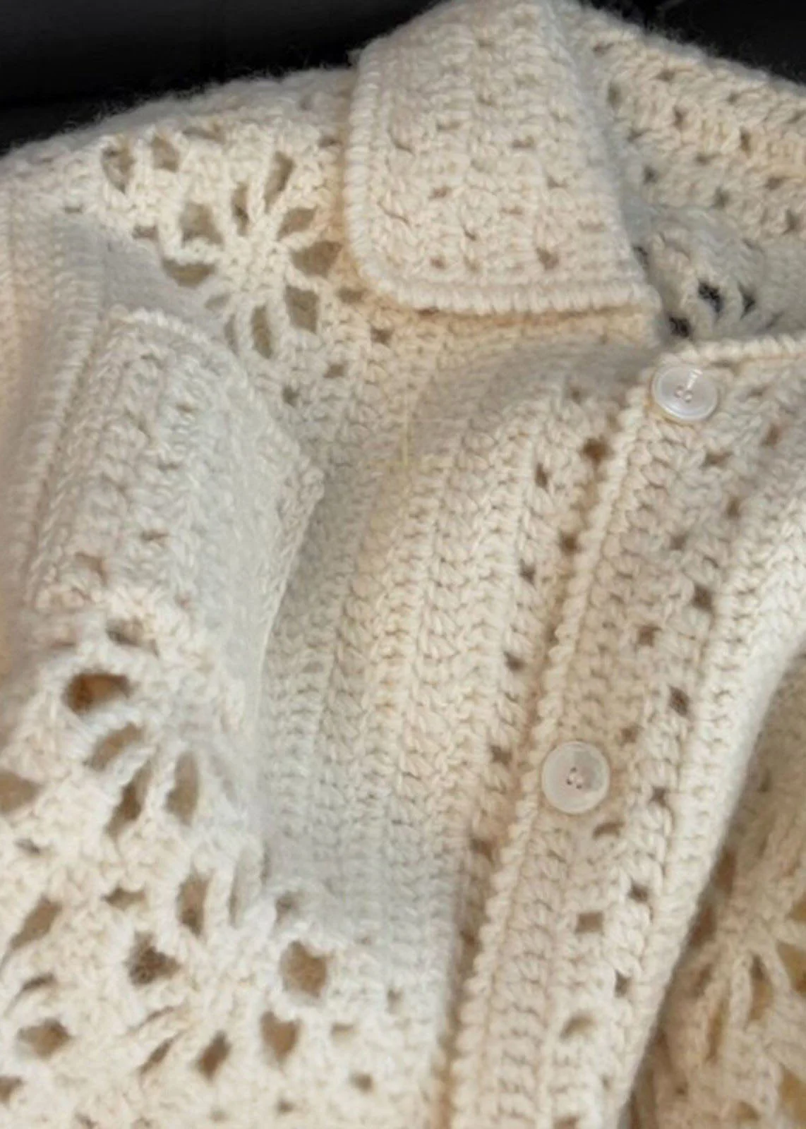 French Apricot Peter Pan Collar Hollow Out Knit Coats Spring - Image 4