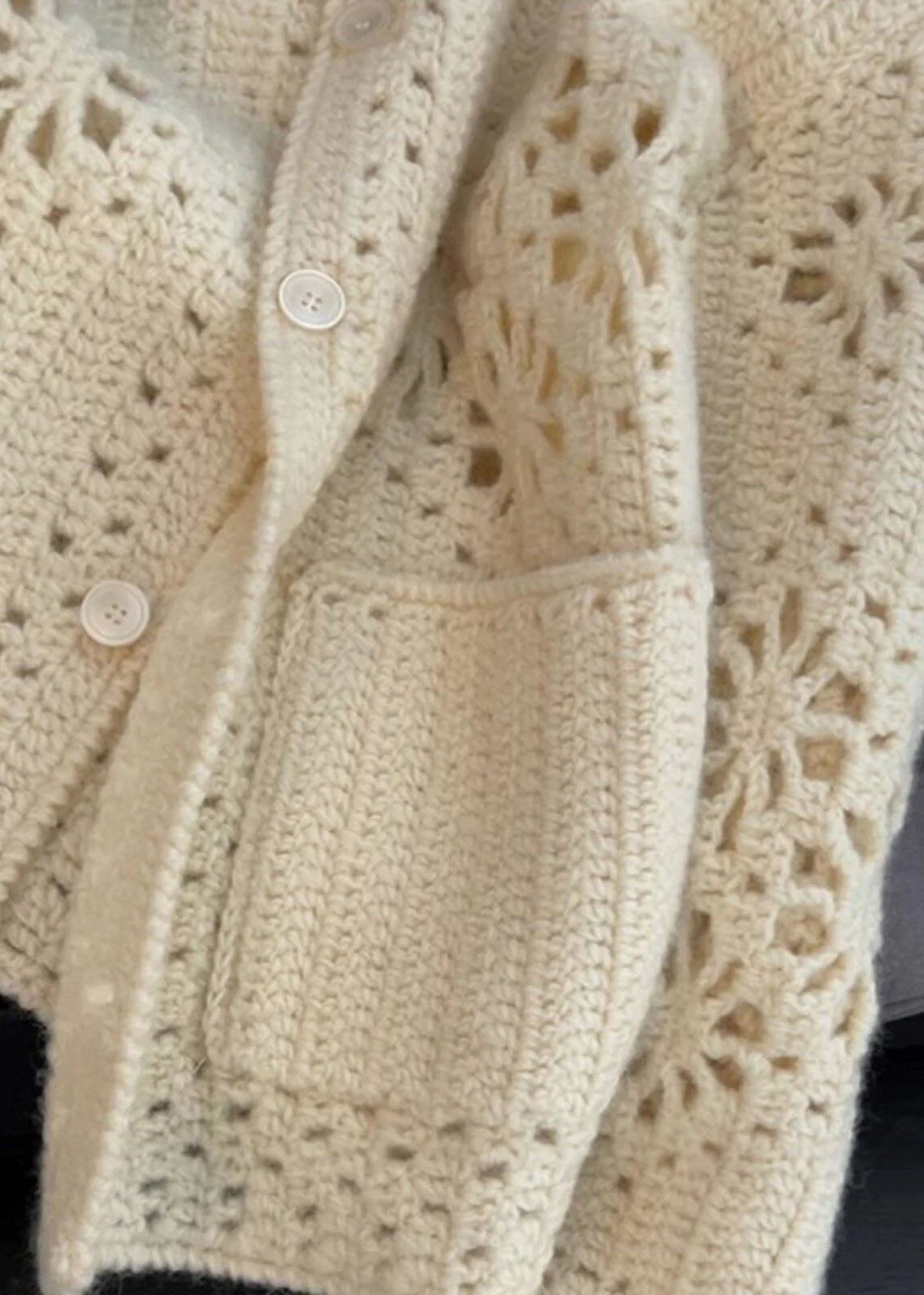 French Apricot Peter Pan Collar Hollow Out Knit Coats Spring - Image 5