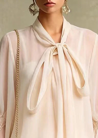 French Apricot Ruffled Wrinkled Chiffon Work Dress Spring - Image 2