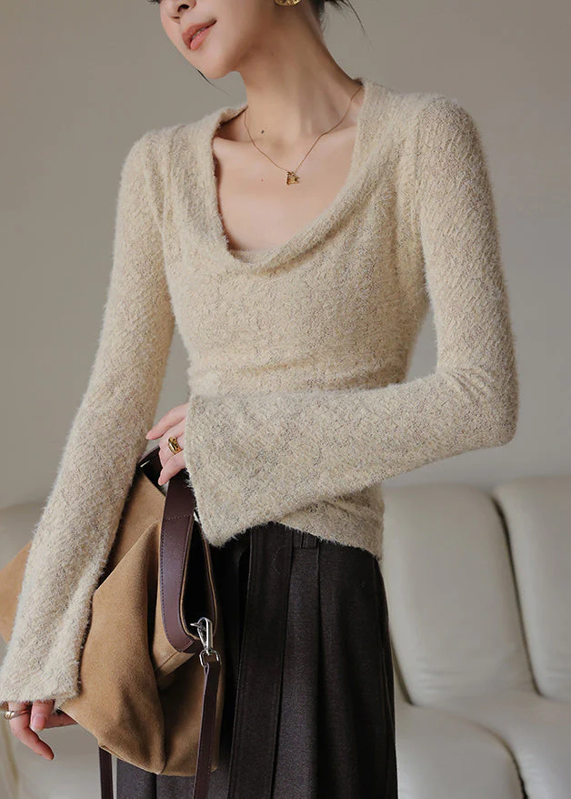 French Apricot Slim Fit Knit Top Flare Sleeve - Image 3