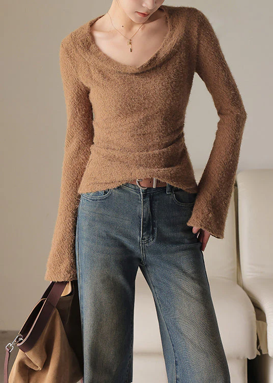 French Apricot Slim Fit Knit Top Flare Sleeve - Image 4