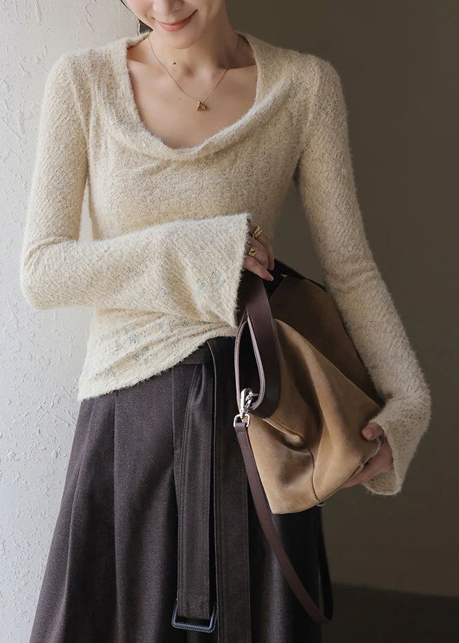 French Apricot Slim Fit Knit Top Flare Sleeve - Image 5