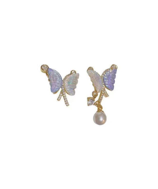 French Asymmetrical Zircon Colored Butterfly Stud Earrings - Image 5