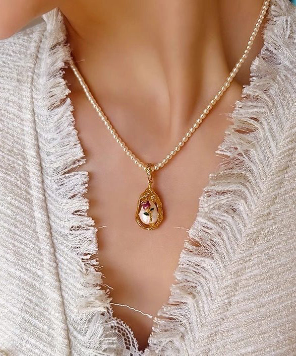 French Baroque Pearl Monet's Garden Pendant Necklace - Image 2