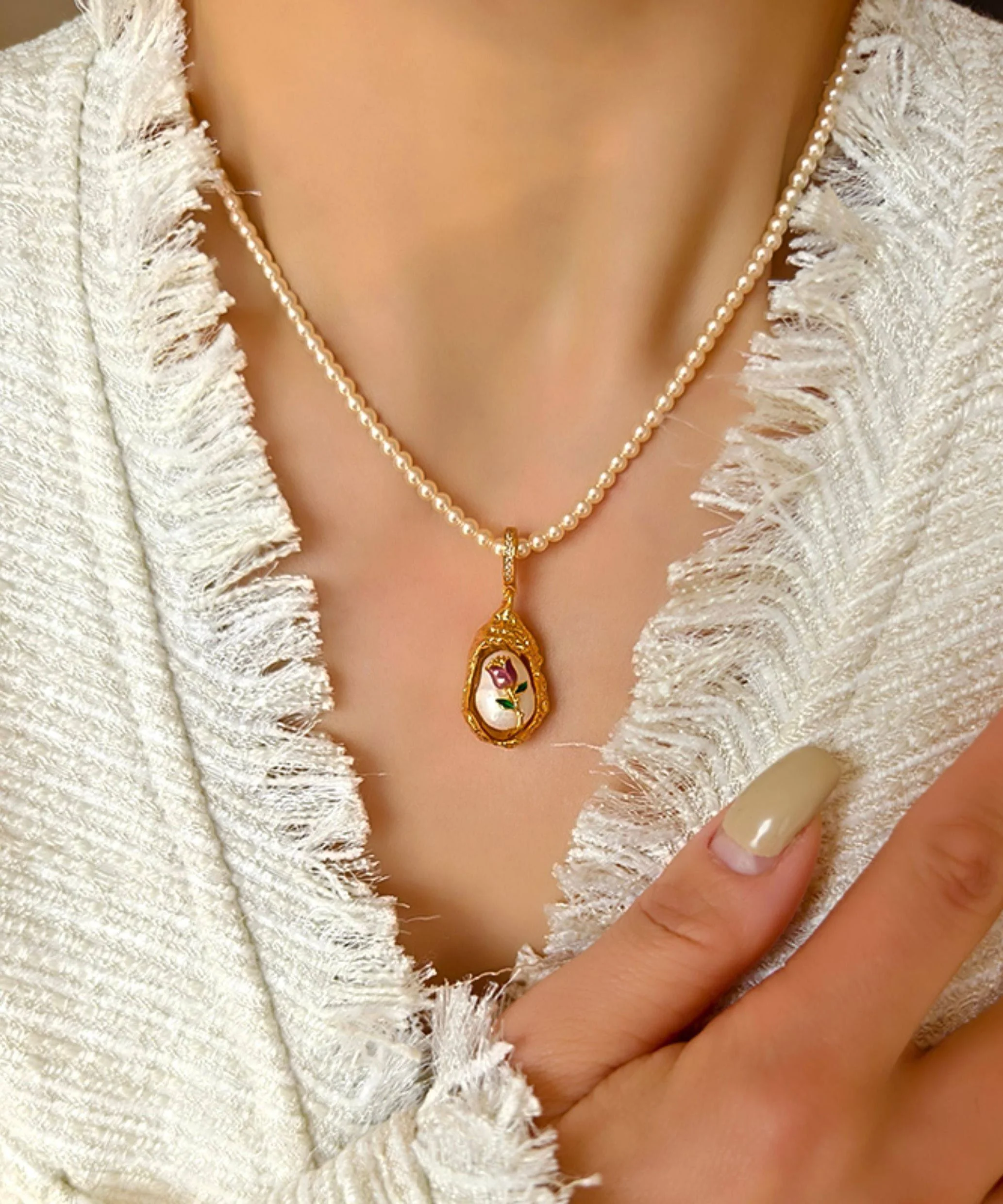 French Baroque Pearl Monet's Garden Pendant Necklace - Image 3