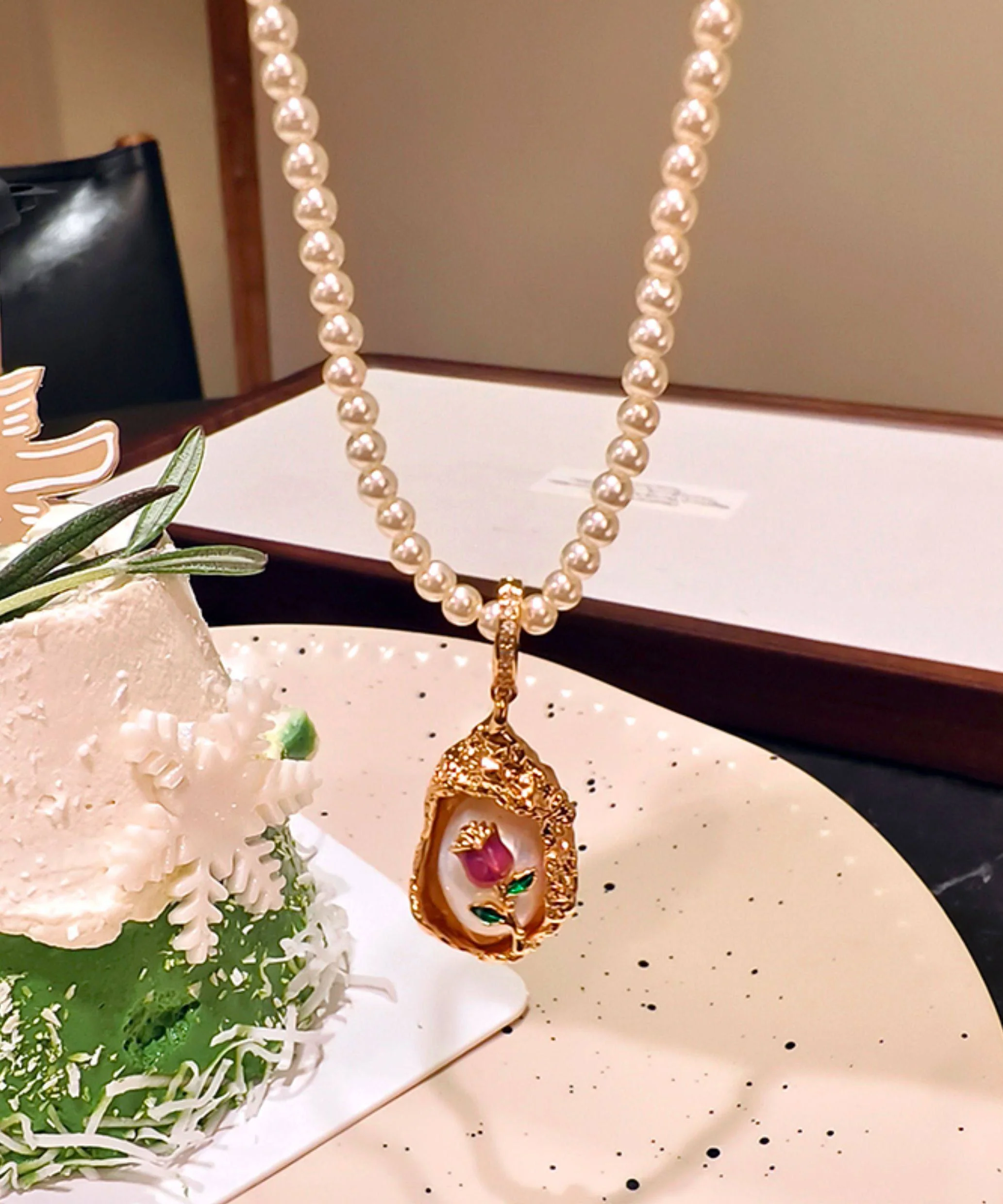 French Baroque Pearl Monet's Garden Pendant Necklace - Image 4