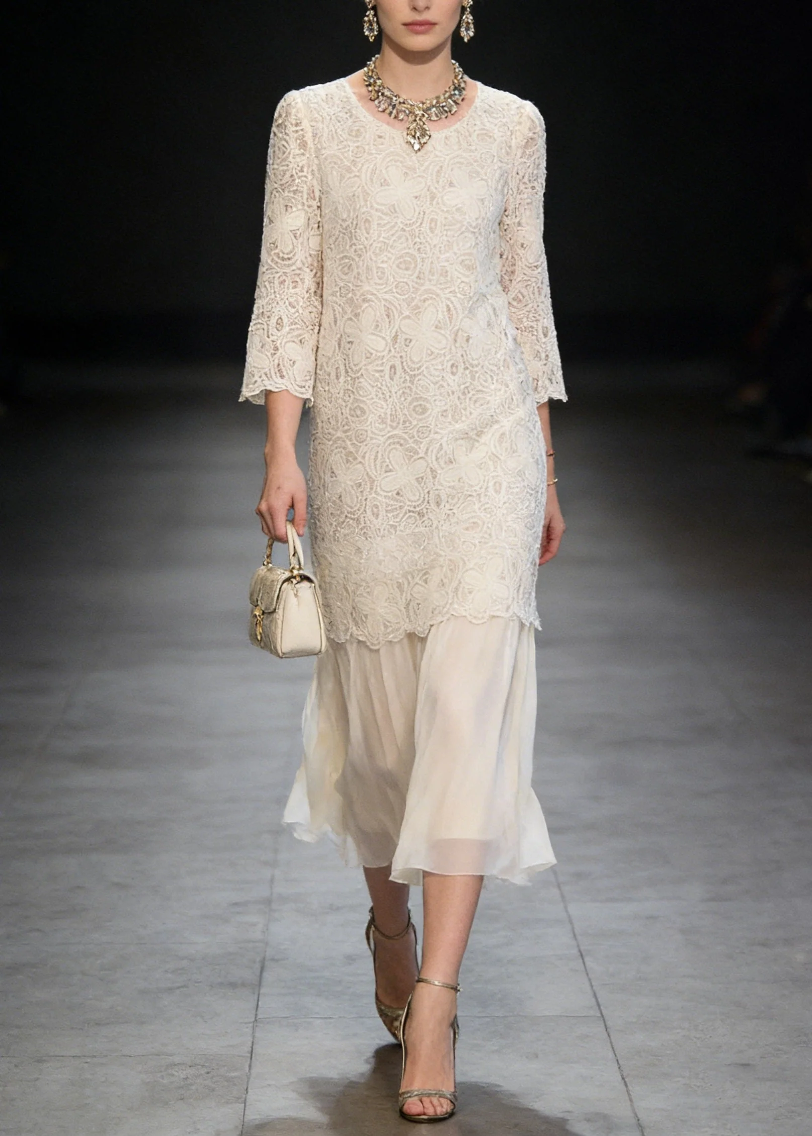 French Beige O Neck Patchwork Lace Dresses Summer - Image 5