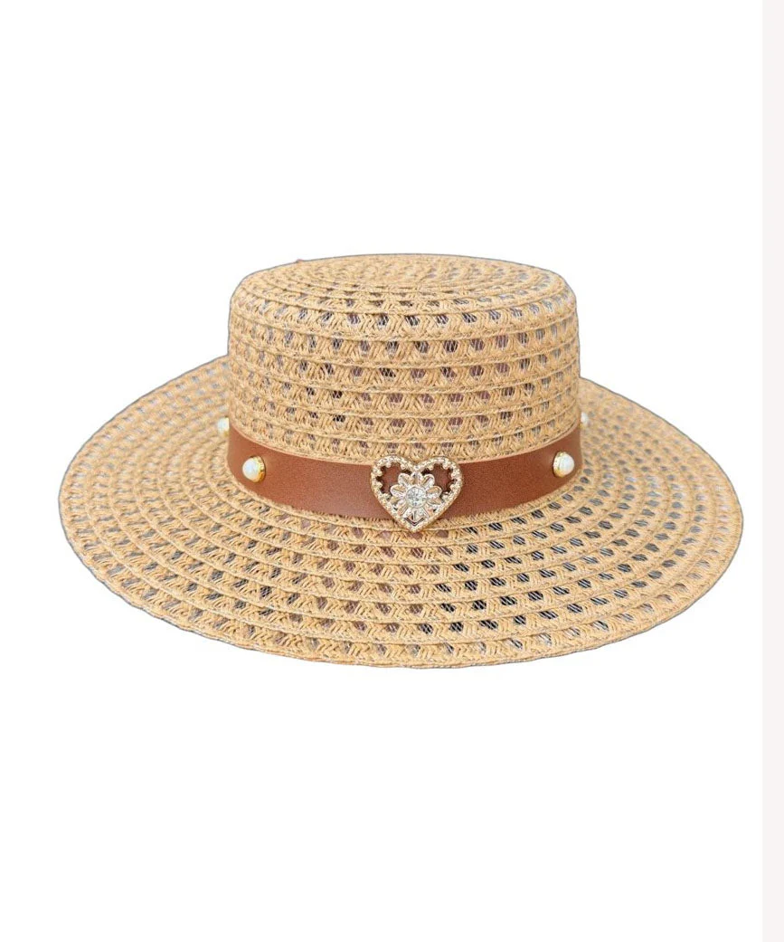French Beige Zircon Heart-Shaped Hollow Out Breathable Sun Hat - Image 5