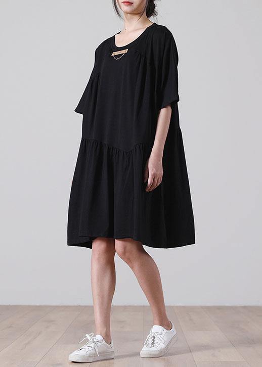 French Black Asymmetrical Cotton Dress Summer Dresses - Image 3