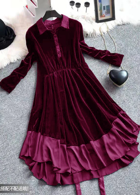 French Black Asymmetrical Patchwork Velour Holiday Dress Spring - Image 6